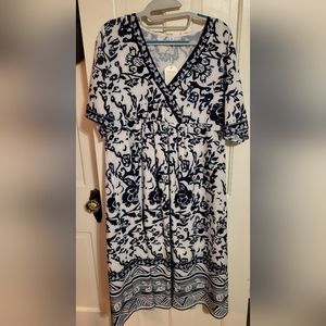 Very sheer blue and white dress with pockets by unknown (beach cover up?)  XL